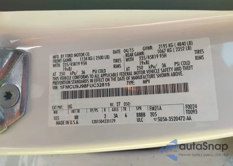 2015 Ford Escape Titanium from USA, damaged, VIN 1FMCU9J98FUC32815